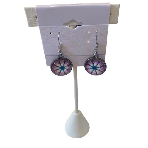 Funky Colorful Dangle Earrings in Purple & Green. - Picture 1 of 6